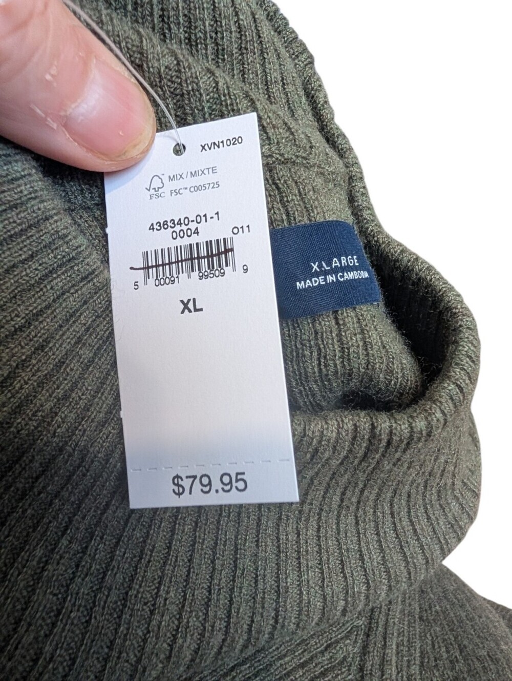 GAP Olive Green Ribbed Sweater Dress XL Mock Neck Merino Wool Blend NWT - Picture 7 of 9